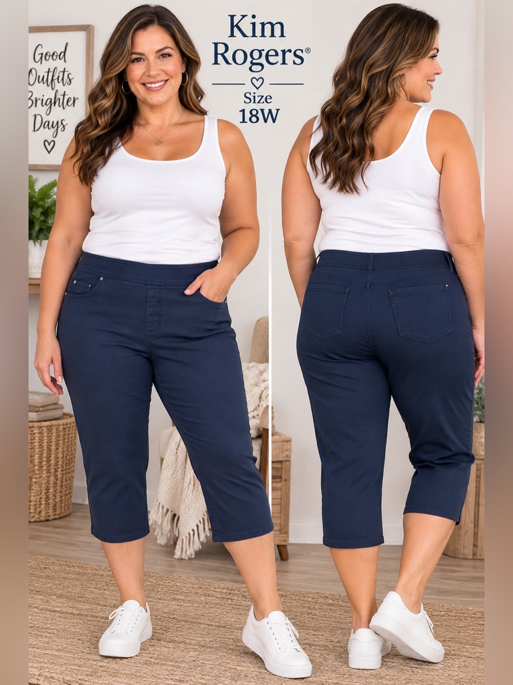 Kim Rogers Size 18W Navy Super Stretch Tummy Control Capri Pants NWT